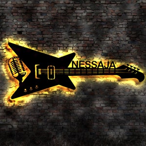Letrero luminoso LED Nessaja Guitar Guitar letrero luminoso letrero de neón letrero texto deseado hecho según sus deseos letrero de madera