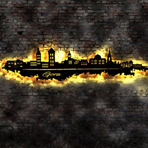 Skyline Gera LED Wandbild Holz Stadt AK Karte Map Stadtplan Wandsticker Leuchtbild Neonreklame Wandtattoo Reiseführer Silhouette