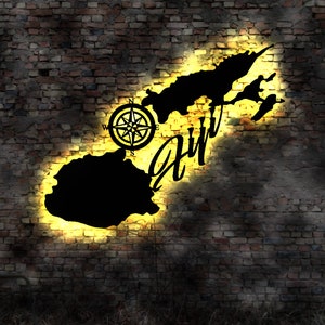 Skyline Fidschi Fiji Inseln  LED Wandbild   Holz Stadt AK Karte Map Stadtplan Wandsticker Leuchtbild Wandtattoo Reiseführer Silhouette Insel