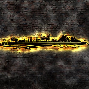 Skyline Fuerteventura Kanaren Fuerte  Island Urlaub  LED Wandbild Holz Stadt AK Karte Map Wandsticker Wandtattoo Reiseführer Silhouette