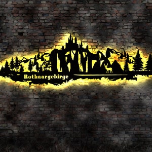 LED Skyline Rothaargebirge  Wandbild Holz Stadt AK Karte  Leuchtbild Schild Bild  Wandtattoo Reiseführer Silhouette