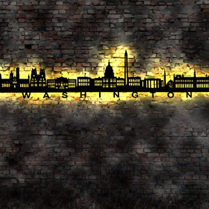 Skyline Washington  USA  LED Wandbild  Stadt AK Karte Map Stadtplan Wandsticker Leuchtbild sign  Wandtattoo Reiseführer Silhouette