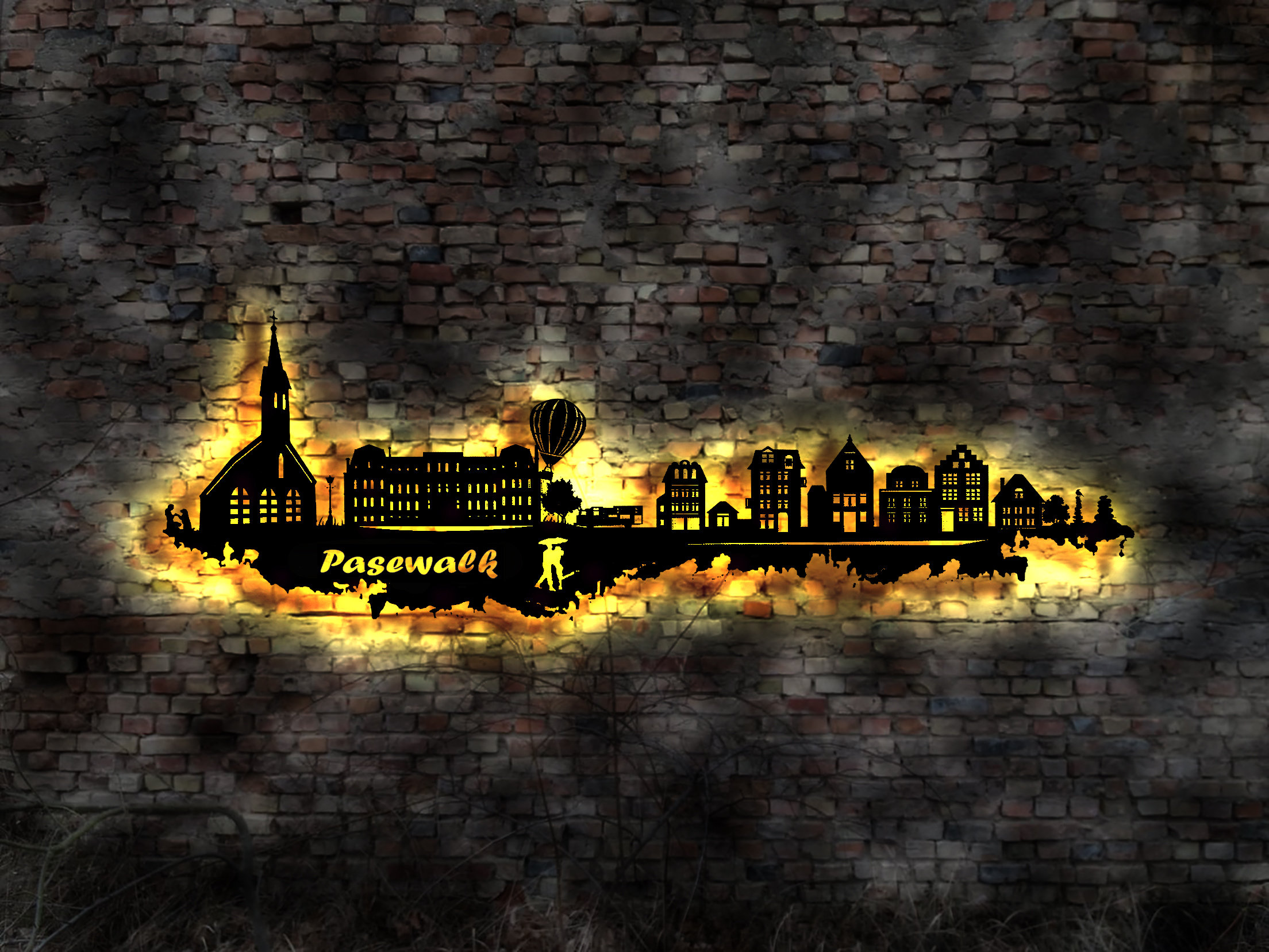 Skyline Pasewalk LED Wall Picture Wood City AK Map Map City Map Wall ...