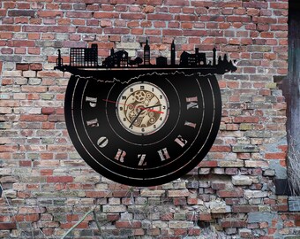 Pforzheim Wanduhr Uhr Holzuhr Uhren Ziffernblatt Clock Holz Armbanduhr Skyline Silhouette  Aufkleber