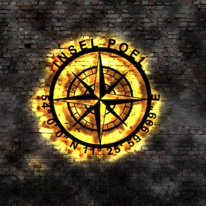Insel Poel Pöl Pöhl Poehl   LED Wandbild Holz Stadt AK Karte Map Wandsticker Leuchtbild Andenken Dekoration Wandtattoo Pension  Silhouette