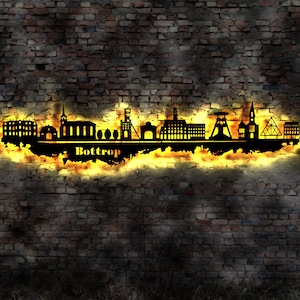 Skyline Stadt Bottrop  LED Wandbild Holz Stadt AK Karte