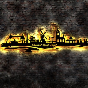 Skyline Fischland Darß-Zingst LED Wandbild Holz Stadt AK Karte Map Stadtplan Wandsticker Leuchtbild Neonreklame Wandtattoo Darß Zingst