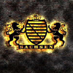 Sachsen  Wappen LED Leuchtschild no Glasdekor KFZ-Aufkleber Symbol Wandtattoo sign Freistaat Bundesland Karte Map Leuchtreklame Schild
