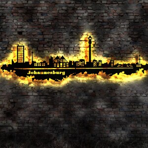 Skyline Johannesburg   LED Wandbild Holz Stadt AK Karte Map Stadtplan Wandsticker Leuchtbild Neonreklame