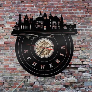 Uhr Wanduhr Bild Stadt Schwerin MV Skyline Fernsehrturm Schloss Schweriner Dreesch