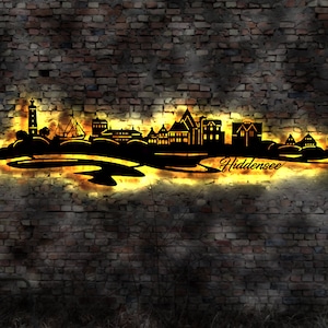 Skyline Hiddensee Ostsee Urlaub  LED Wandbild Holz Stadt AK Karte Map Wandsticker Leuchtbild Neonreklame Wandtattoo Reiseführer Silhouette