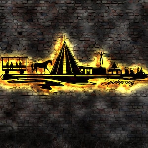 Skyline Insel Spiekeroog Ostfriesland  Wandbild Holz Stadt AK Karte Map Wandsticker Leuchtbild Neonreklame Wandtattoo Reiseführer Silhouette