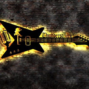 Letrero luminoso LED Thunderstruck Guitar Guitar letrero luminoso letrero de neón letrero texto deseado hecho según sus deseos letrero de madera