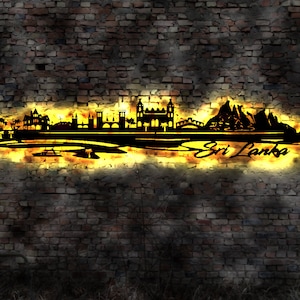 Skyline Sri Lanka LED Wandbild Holz Stadt AK Karte Map Wandsticker Leuchtbild Neonreklame Wandtattoo Reiseführer Silhouette Karibik