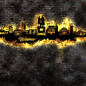 Skyline Weimar Wandbild Holz Stadt AK Karte Map Stadtplan Wandsticker Leuchtbild Neonreklame Wandtattoo Reiseführer Silhouette