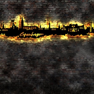 Skyline Copenhagen Kopenhagen  Holz Stadt AK Karte Map Stadtplan Wandsticker Leuchtbild Neonreklame Wandtattoo Reiseführer Silhouette