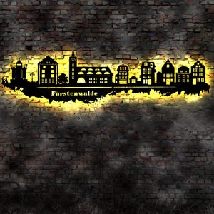 Skyline Fürstenwalde  Brandenburg LED Wandbild Holz Stadt AK Karte Map Stadtplan Wandsticker  Wandtattoo Reiseführer Silhouette