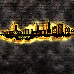 Skyline Bonn  LED Wandbild Holz Stadt AK Karte Map Stadtplan Wandsticker Leuchtbild Neonreklame