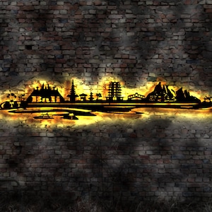 Skyline Bali Island Urlaub  LED Wandbild Holz Stadt AK Karte Map Wandsticker Leuchtbild Neonreklame Wandtattoo Reiseführer Silhouette