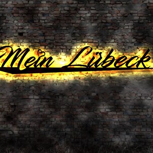 Skyline Mein Lübeck LED Wandbild Stadt  Karte Map Stadtplan Wandsticker Leuchtbild Neonreklame Wandtattoo Reiseführer Silhouette