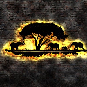 Afrika Tiere   Wandbild Holz Stadt AK Karte Map Stadtplan Wandsticker Leuchtbild Neonreklame Wandtattoo Reiseführer Silhouette