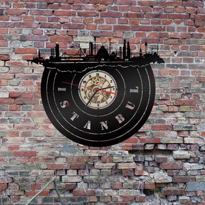 Wanduhr Uhr Holzuhr Uhren Ziffernblatt Skyline Istanbul Turkey Türkei  Holz Stadt AK Karte Flag  Moschee