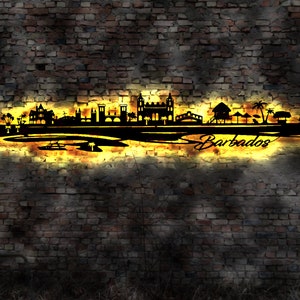 Skyline Insel Barbados  LED Wandbild Holz Stadt AK Karte Map Wandsticker Leuchtbild Neonreklame Wandtattoo Reiseführer Silhouette
