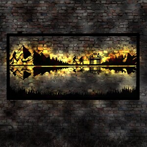 Mountains evening mood skyline sunset LED wall picture wood romantic gift Romanesque wall sticker travel guide silhouette
