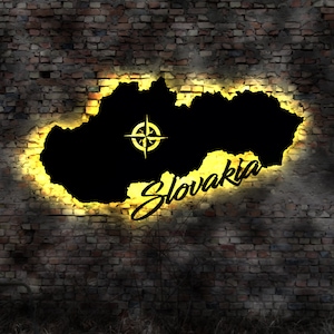 Skyline Slowakei Slovakia LED Wandbild   Holz Stadt AK Karte Map  Wandtattoo Reiseführer Silhouette