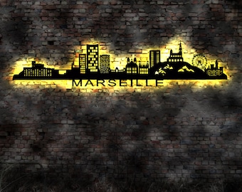 Skyline Marseille France France LED Wall Picture Wood City AK Map City Map Wall Sticker Illuminated Image Neon Advertising Wall Decal