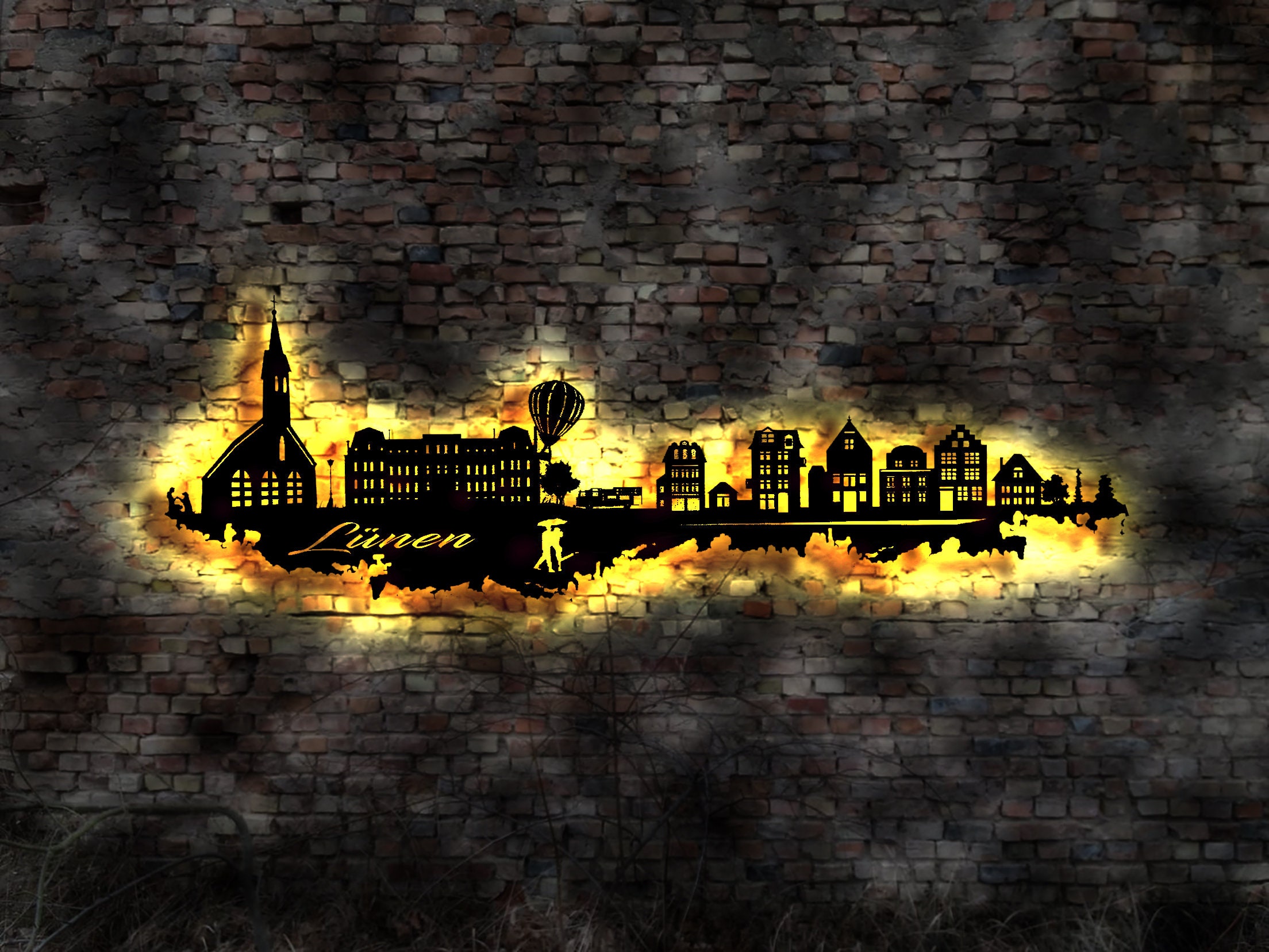 Skyline Lünen LED Wall Picture Wood City AK Map Map City Map Wall ...