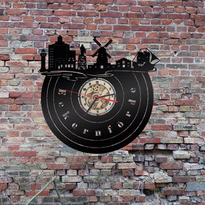 Uhr Stadt Eckernförde  LED Wandbild Holz  Wandtattoo Silhouette