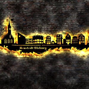 Skyline Henstedt-Ulzburg  LED Wandbild Holz Stadt AK Karte Map Stadtplan