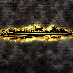 Skyline Insel Sizilien Sicilia LED Wandbild Holz Stadt AK Karte Map Wandsticker Leuchtbild Neonreklame Wandtattoo Reiseführer Silhouette