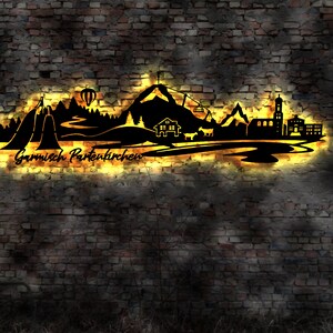 Skyline Garmisch Partenkirchen Wandbild  Stadt AK Karte Map Stadtplan Wandsticker Leuchtbild Neonreklame Wandtattoo Reiseführer Silhouette