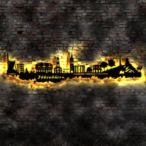 Skyline Ibbenbüren LED Wandbild Holz Stadt AK Karte Map Stadtplan Wandsticker Leuchtbild Neonreklame Wandtattoo Reiseführer Silhouette