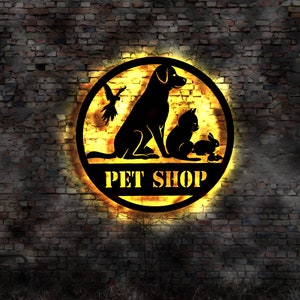 LED Wall Picture Illuminated Sign Pet Shop Animal Shop Pet Store Store Animal Animals Pets Accessories Pet Shop Pet Store