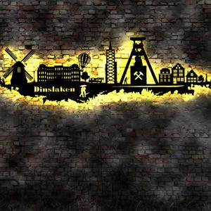 Skyline Dinslaken NRW  LED Wandbild Holz Stadt AK Karte  StadtplanWandtattoo  Silhouette
