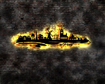 Skyline Poel Pöl Pöhl MV LED wall picture wood city AK map map city map wall sticker illuminated image neon advertising wall sticker travel guide silhouette