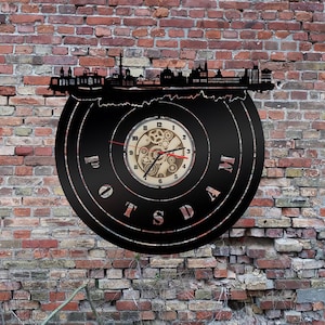 Wall Clock Clock 3D LED Decoration Skyline Potsdam Wood Silhouette Wall Sticker Sticker Wall Hanging Cuckoo Clock Wristwatches Shop Store