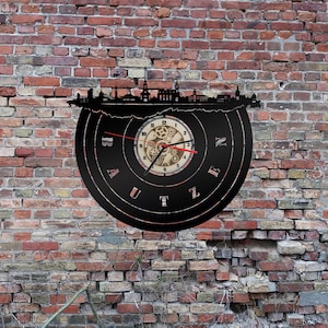 Uhr Stadt Bautzen LED Wandbild Holz  Wandtattoo Silhouette