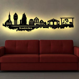 Skyline Neunkirchen  Saarland LED Wandbild Holz Stadt AK Karte Map Stadtplan Wandsticker Leuchtbild Neonreklame Wandtattoo  Silhouette