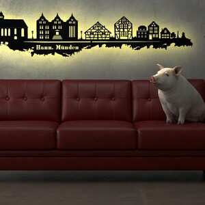 Skyline Stadt Hann. Münden   LED Wandbild   Holz Stadt AK Karte Map Stadtplan Wandsticker Leuchtbild