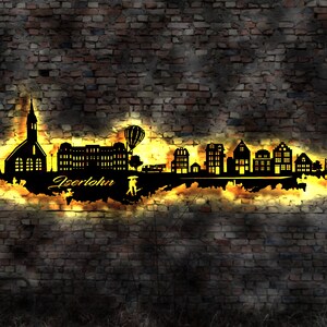 Skyline Iserlohn LED Wandbild Holz Stadt AK Karte Map Stadtplan Wandsticker Leuchtbild Neonreklame Wandtattoo Reiseführer Silhouette