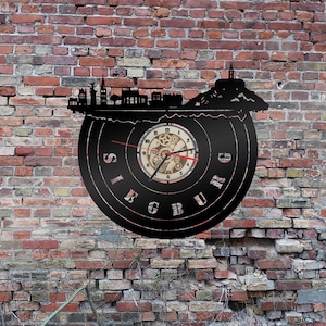 Klok wandklok afbeelding Siegburg skyline silhouet sticker souvenir pensioen auto sticker bezienswaardigheden markt