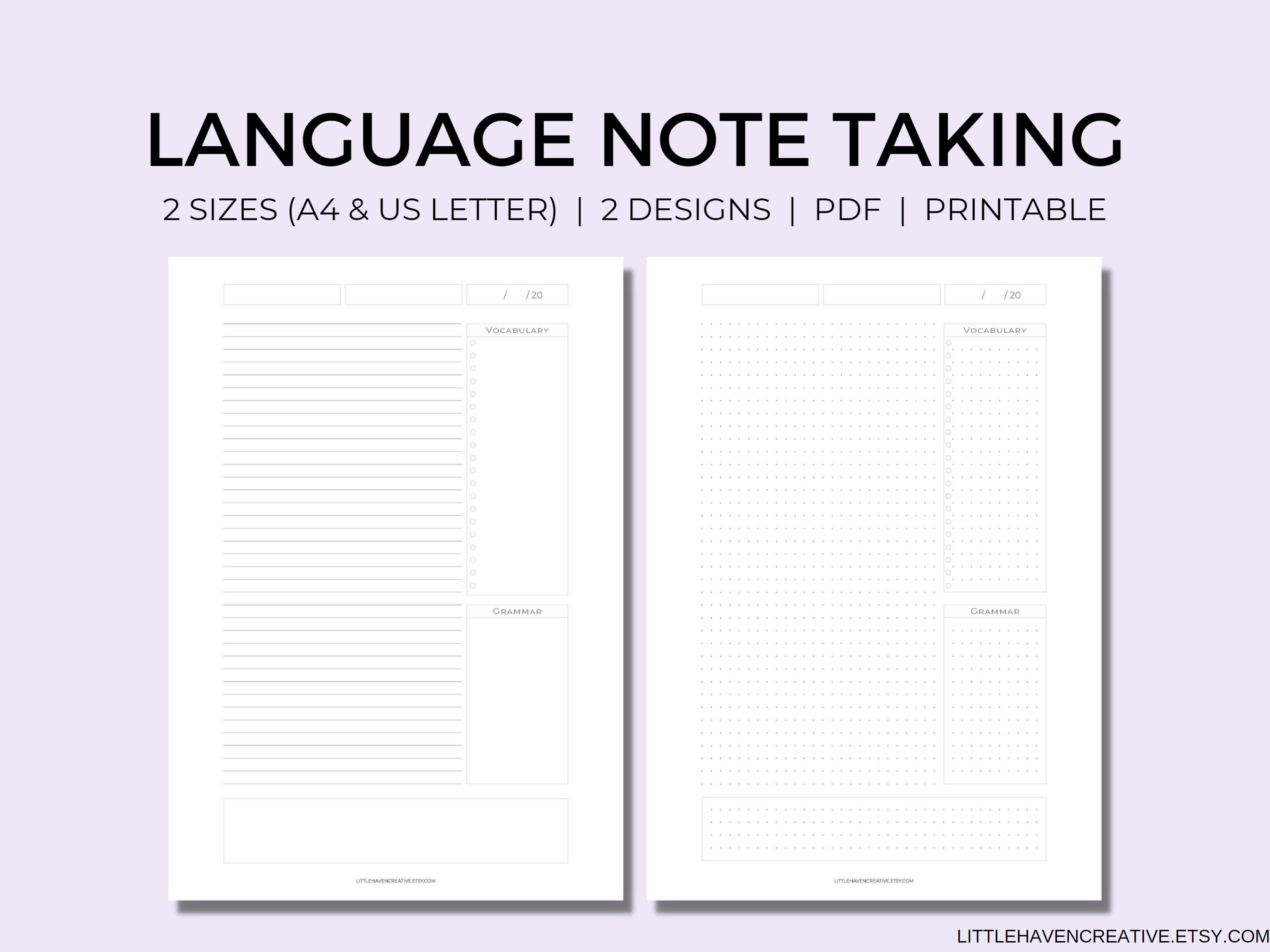 Language Note Taking Templates 2 Sizes Foreign Language Notes Class