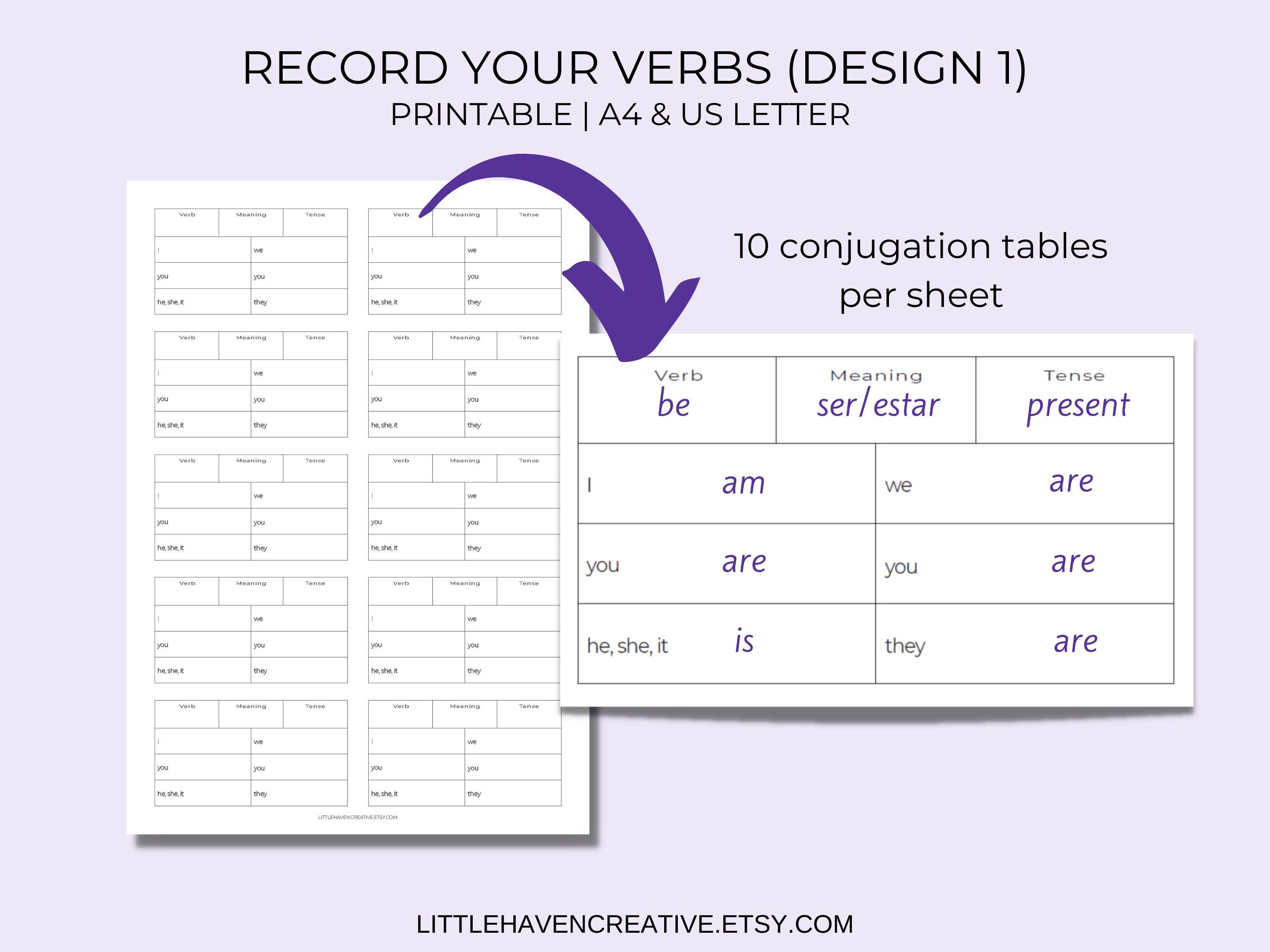 English Verb Practice Study and Practice Pack Conjugation Tables ...