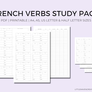 French Verb Practice | Verb Study and Practice Pack | Conjugation Tables | Practice Sheet | Portrait Vertical | Printable | Digital Download
