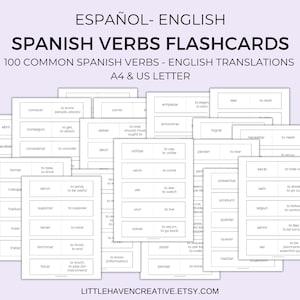 100 Common Spanish Verbs Flashcards | Blank Flashcards Templates | Language Learning | Spanish Hacks | Printable | Digital Download