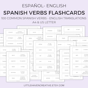 100 Common Spanish Verbs Flashcards | Blank Flashcards Templates | Language Learning | Spanish Hacks | Printable | Digital Download